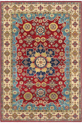 handmade Geometric Kazak Red Beige Hand Knotted RECTANGLE 100% WOOL area rug 6' x 9'