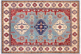 handmade Geometric Kazak Blue Beige Hand Knotted RECTANGLE 100% WOOL area rug 6'X8'