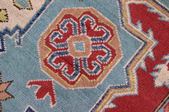 handmade Geometric Kazak Blue Beige Hand Knotted RECTANGLE 100% WOOL area rug 6'X8'