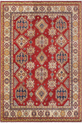 handmade Geometric Kazak Red Beige Hand Knotted RECTANGLE 100% WOOL area rug 9' x 12'