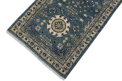 handmade Geometric Kafkaz Blue Ivory Hand Knotted RUNNER 100% WOOL area rug 3' x 9'