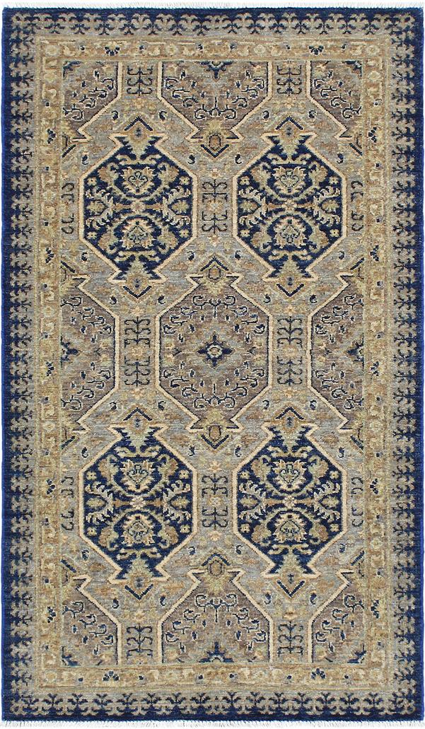 handmade Transitional Kafkaz Blue Beige Hand Knotted RECTANGLE 100% WOOL area rug 3 x 6