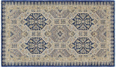 handmade Transitional Kafkaz Blue Beige Hand Knotted RECTANGLE 100% WOOL area rug 3' x 6'