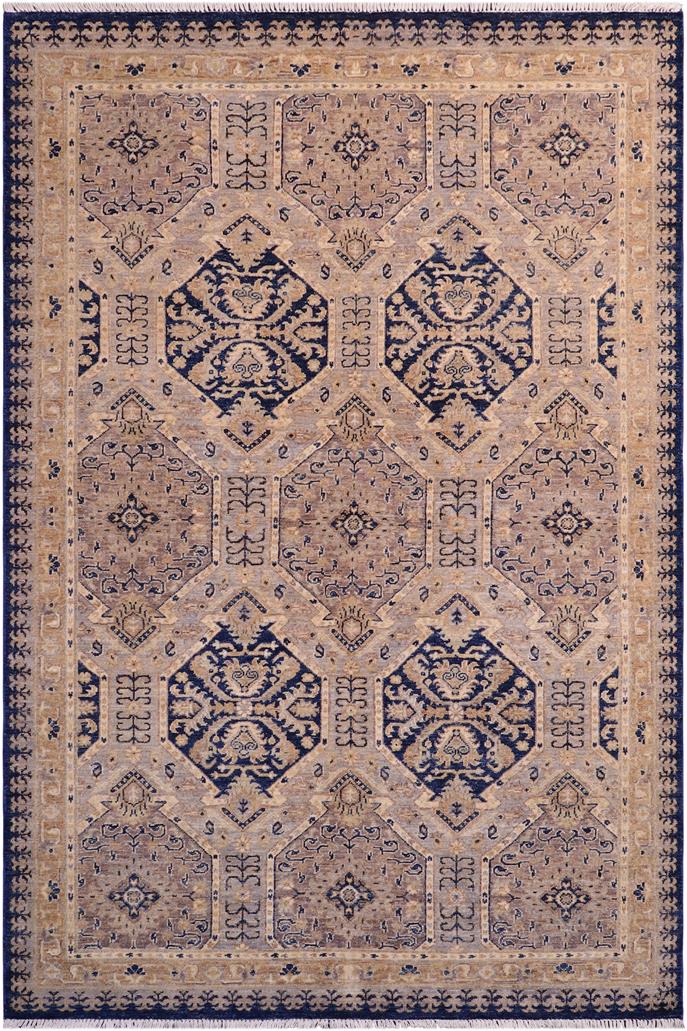 handmade Transitional Kafkaz Blue Beige Hand Knotted RECTANGLE 100% WOOL area rug 5 x 7