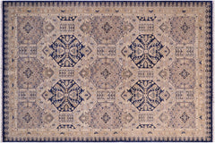 handmade Transitional Kafkaz Blue Beige Hand Knotted RECTANGLE 100% WOOL area rug 5' x 7'