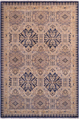 handmade Transitional Kafkaz Blue Beige Hand Knotted RECTANGLE 100% WOOL area rug 5 x 7