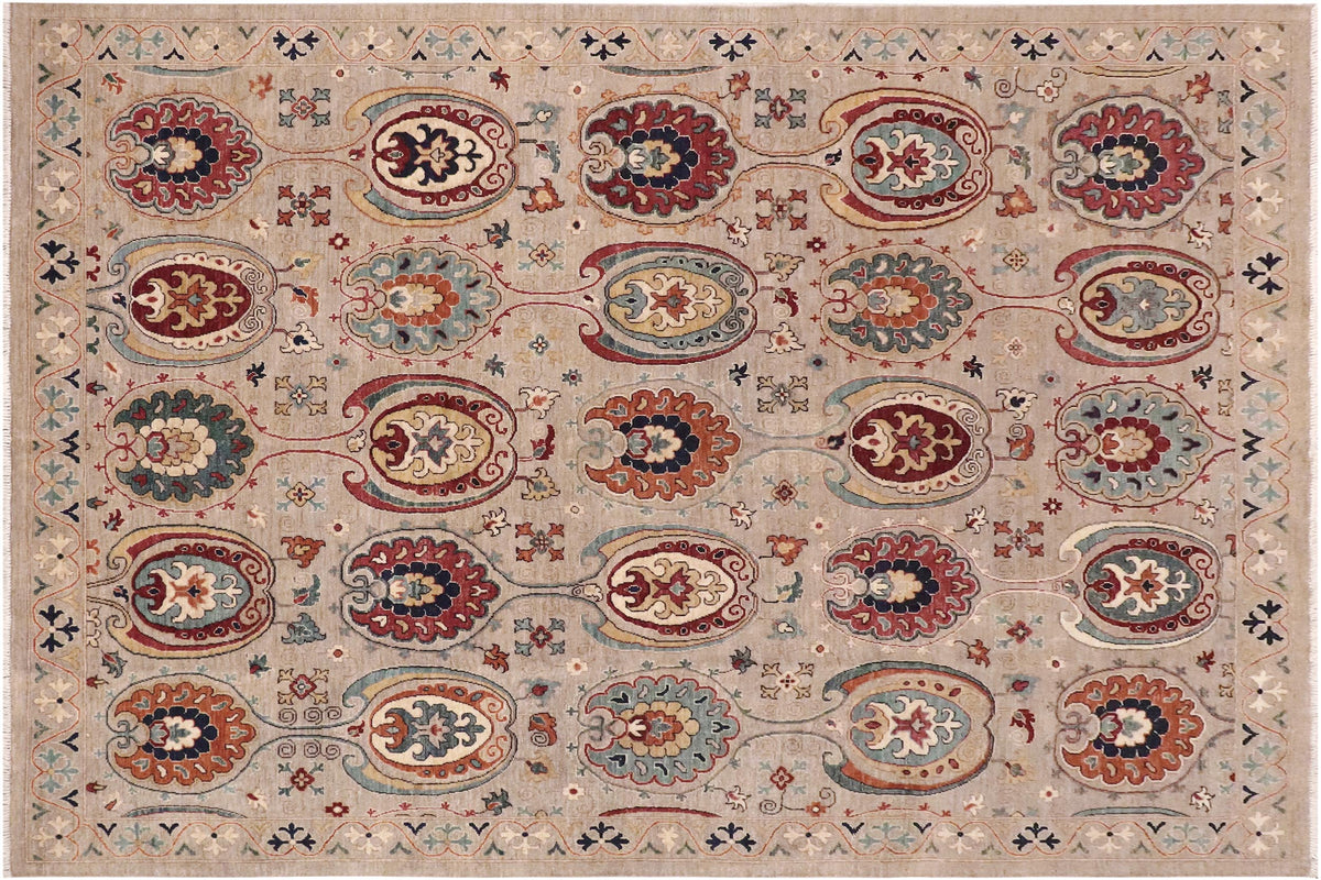 8x10 hand knotted transitional wool rug in gray and orange - Oriental Deeanna