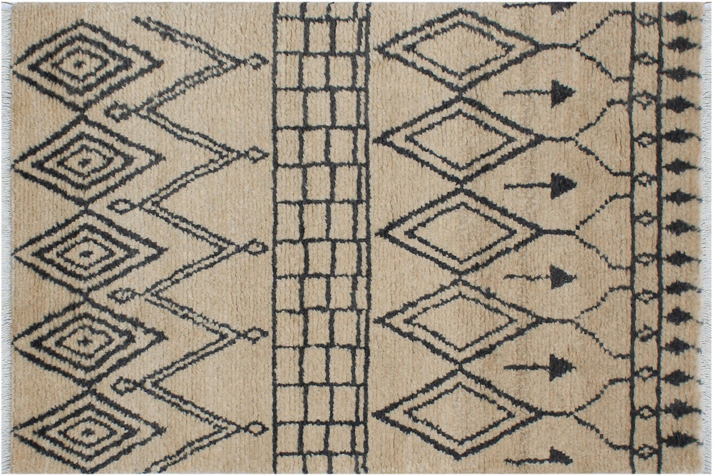 handmade Geometric Moroccan Beige Gray Hand Knotted RECTANGLE 100% WOOL area rug 4' x 6'