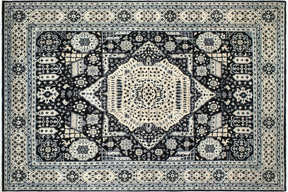 handmade Geometric Mamluk Black Beige Hand Knotted RECTANGLE 100% WOOL area rug 9 x 12
