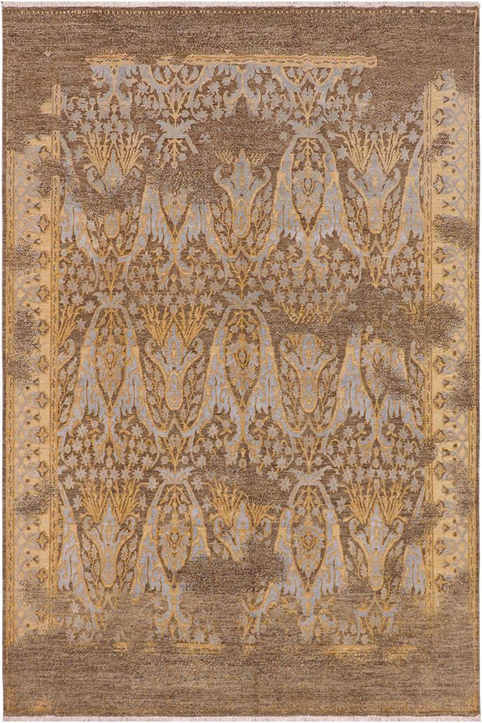 handmade Transitional Kafkaz gray Blue Hand Knotted RECTANGLE WOOL&SILK area rug 8 x 10