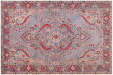 handmade Vintage Hand Painte Blue Purple Hand Knotted RECTANGLE 100% WOOL area rug 6' x 9'