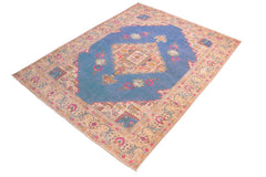 handmade Vintage Hand Painte Blue Beige Hand Knotted RECTANGLE 100% WOOL area rug 8 x 11