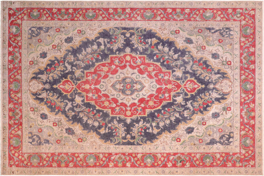 handmade Vintage Hand Painte Blue Red Hand Knotted RECTANGLE 100% WOOL area rug 8' x 11'