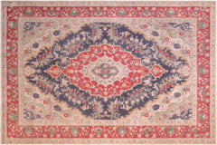 handmade Vintage Hand Painte Blue Red Hand Knotted RECTANGLE 100% WOOL area rug 8' x 11'
