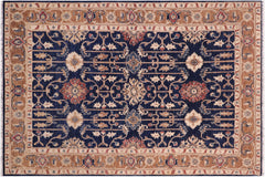 handmade Transitional Kafkaz Blue Brown Hand Knotted RECTANGLE 100% WOOL area rug 5' x 7'