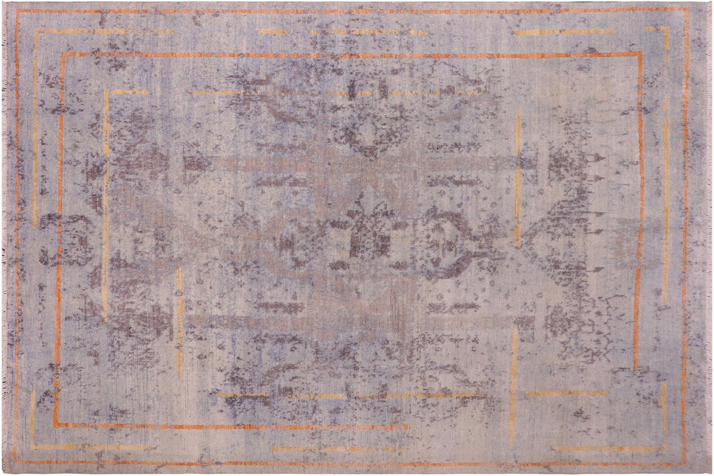 handmade Modern Kafkaz Blue Gray Hand Knotted RECTANGLE BAMBOO SILK area rug 8' x 10'