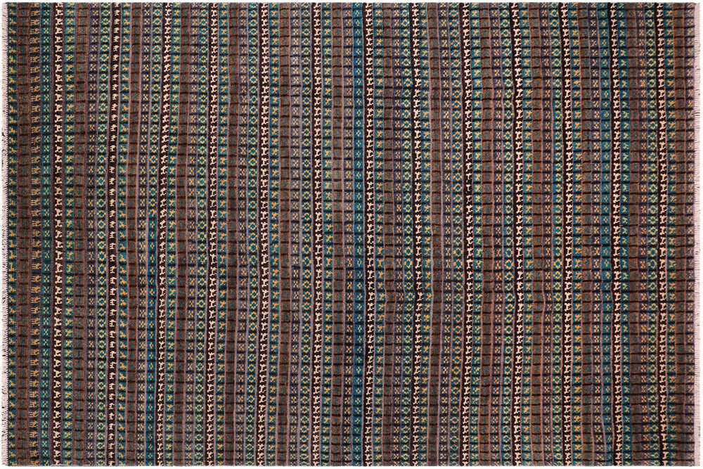 handmade Geometric Berjusta Blue Beige Hand Knotted RECTANGLE 100% WOOL area rug 9' x 12'