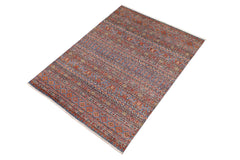 handmade Geometric Kurjean Blue Red Hand Knotted RECTANGLE 100% WOOL area rug 5x8