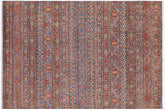 handmade Geometric Kurjean Blue Red Hand Knotted RECTANGLE 100% WOOL area rug 5x8
