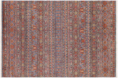 handmade Geometric Kurjean Blue Red Hand Knotted RECTANGLE 100% WOOL area rug 5x8