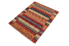 handmade Geometric Kurjean Red Blue Hand Knotted RECTANGLE 100% WOOL area rug 5x8