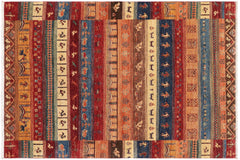 handmade Geometric Kurjean Red Blue Hand Knotted RECTANGLE 100% WOOL area rug 5x8