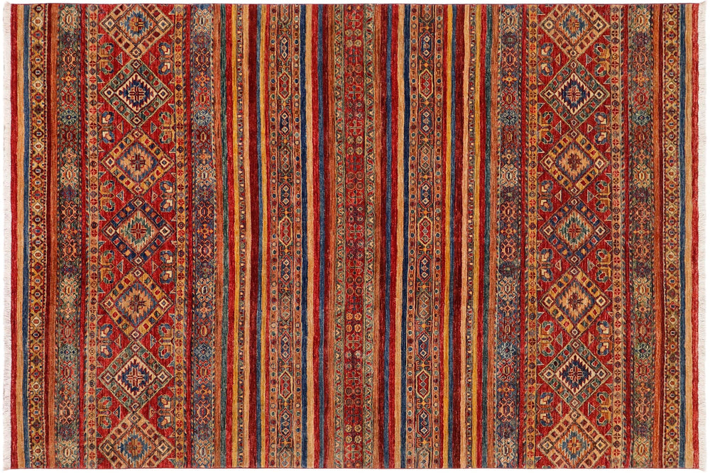 handmade Geometric Kurjean Red Blue Hand Knotted RECTANGLE 100% WOOL area rug 6x8