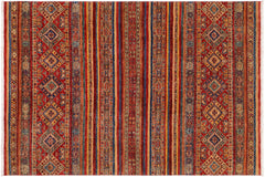 handmade Geometric Kurjean Red Blue Hand Knotted RECTANGLE 100% WOOL area rug 6x8