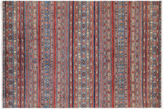 handmade Geometric Kurjean Blue Red Hand Knotted RECTANGLE 100% WOOL area rug 6x9