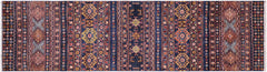 handmade Geometric Kurjean Blue Red Hand Knotted RUNNER 100% WOOL area rug 3x10