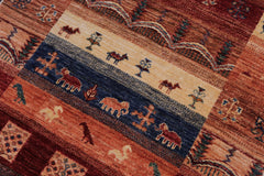 handmade Geometric Kurjean Red Blue Hand Knotted RUNNER 100% WOOL area rug 3x8