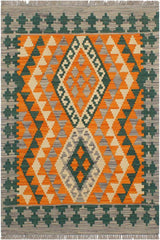Flat Weave Kilim Antique Navaho Vintage handmade Geometric Kilim Orange Purple Hand-Woven Rectangle 100% Wool Area Rug 2x3