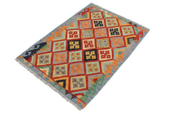 Flat Weave Kilim Antique Navaho Vintage handmade Geometric Kilim Rust Blue Hand-Woven Rectangle 100% Wool Area Rug 3x4