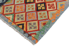 Flat Weave Kilim Antique Navaho Vintage handmade Geometric Kilim Rust Blue Hand-Woven Rectangle 100% Wool Area Rug 3x4