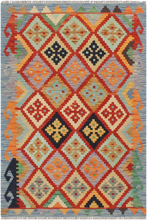 Flat Weave Kilim Antique Navaho Vintage handmade Geometric Kilim Rust Blue Hand-Woven Rectangle 100% Wool Area Rug 3x4