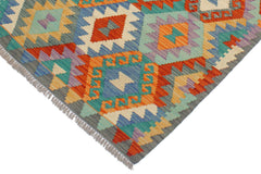 handmade Geometric Kilim Blue Gray Hand-Woven RECTANGLE 100% WOOL area rug 3 x 4