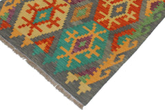 Flat Weave Kilim Antique Navaho Vintage handmade Geometric Kilim Gray Rust Hand-Woven Rectangle 100% Wool Area Rug 3x4
