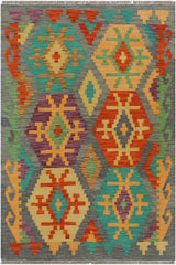 Flat Weave Kilim Antique Navaho Vintage handmade Geometric Kilim Gray Rust Hand-Woven Rectangle 100% Wool Area Rug 3x4