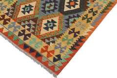 Flat Weave Kilim Antique Navaho Vintage handmade Geometric Kilim Rust Gold Hand-Woven Rectangle 100% Wool Area Rug 3x5