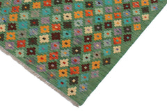 handmade Modern Kilim Green Blue Hand-Woven RECTANGLE 100% WOOL area rug 3x4