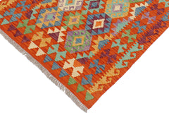 handmade Geometric Kilim Rust Blue Hand-Woven RECTANGLE 100% WOOL area rug 3 x 4