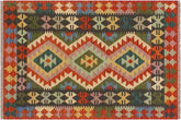 handmade Geometric Kilim Rust Charcoal Hand-Woven RECTANGLE 100% WOOL area rug 3' x 4'