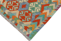 Flat Weave Kilim Antique Navaho Vintage handmade Geometric Kilim Rust Blue Hand-Woven Rectangle 100% Wool Area Rug 4x5
