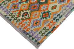 Flat Weave Kilim Antique Navaho Vintage handmade Geometric Kilim Rust Blue Hand-Woven Rectangle 100% Wool Area Rug 4x5