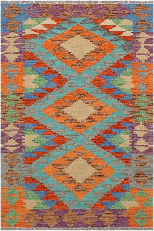 Flat Weave Kilim Antique Navaho Vintage handmade Geometric Kilim Blue Rust Hand-Woven Rectangle 100% Wool Area Rug 3x5