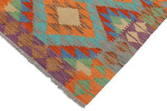 Flat Weave Kilim Antique Navaho Vintage handmade Geometric Kilim Blue Rust Hand-Woven Rectangle 100% Wool Area Rug 3x5