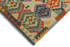 Flat Weave Kilim Antique Navaho Vintage handmade Geometric Kilim Beige Blue Hand-Woven Rectangle 100% Wool Area Rug 3x5