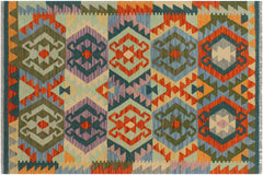 handmade Geometric Kilim Beige Blue Hand-Woven RECTANGLE 100% WOOL area rug 3 x 5