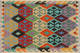 handmade Geometric Kilim Blue Beige Hand-Woven RECTANGLE 100% WOOL area rug 3 x 5