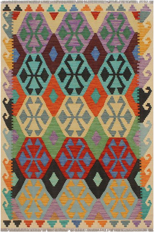 Flat Weave Kilim Antique Navaho Vintage handmade Geometric Kilim Blue Beige Hand-Woven Rectangle 100% Wool Area Rug 3x5